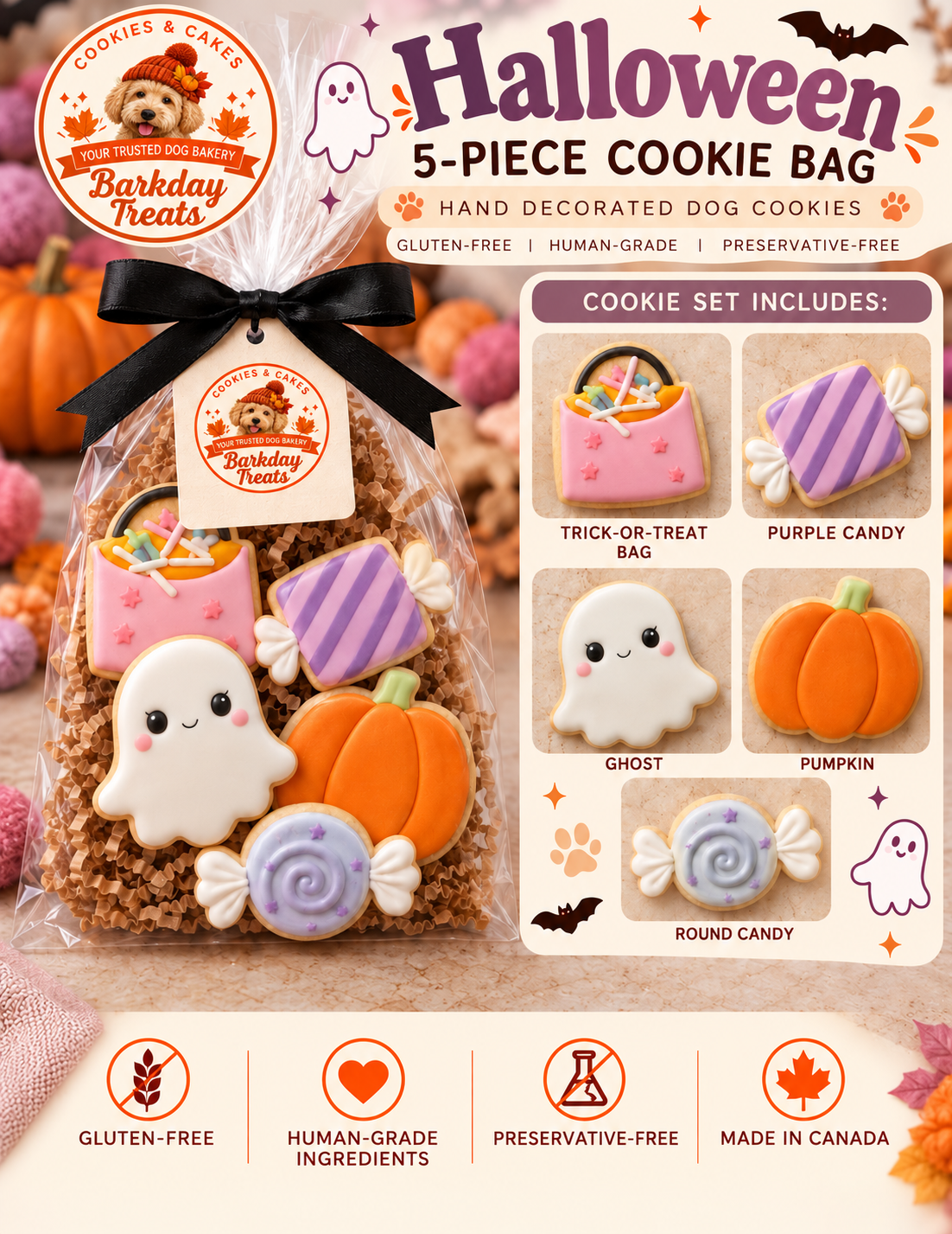 Halloween 5-Piece Dog Cookie Bag