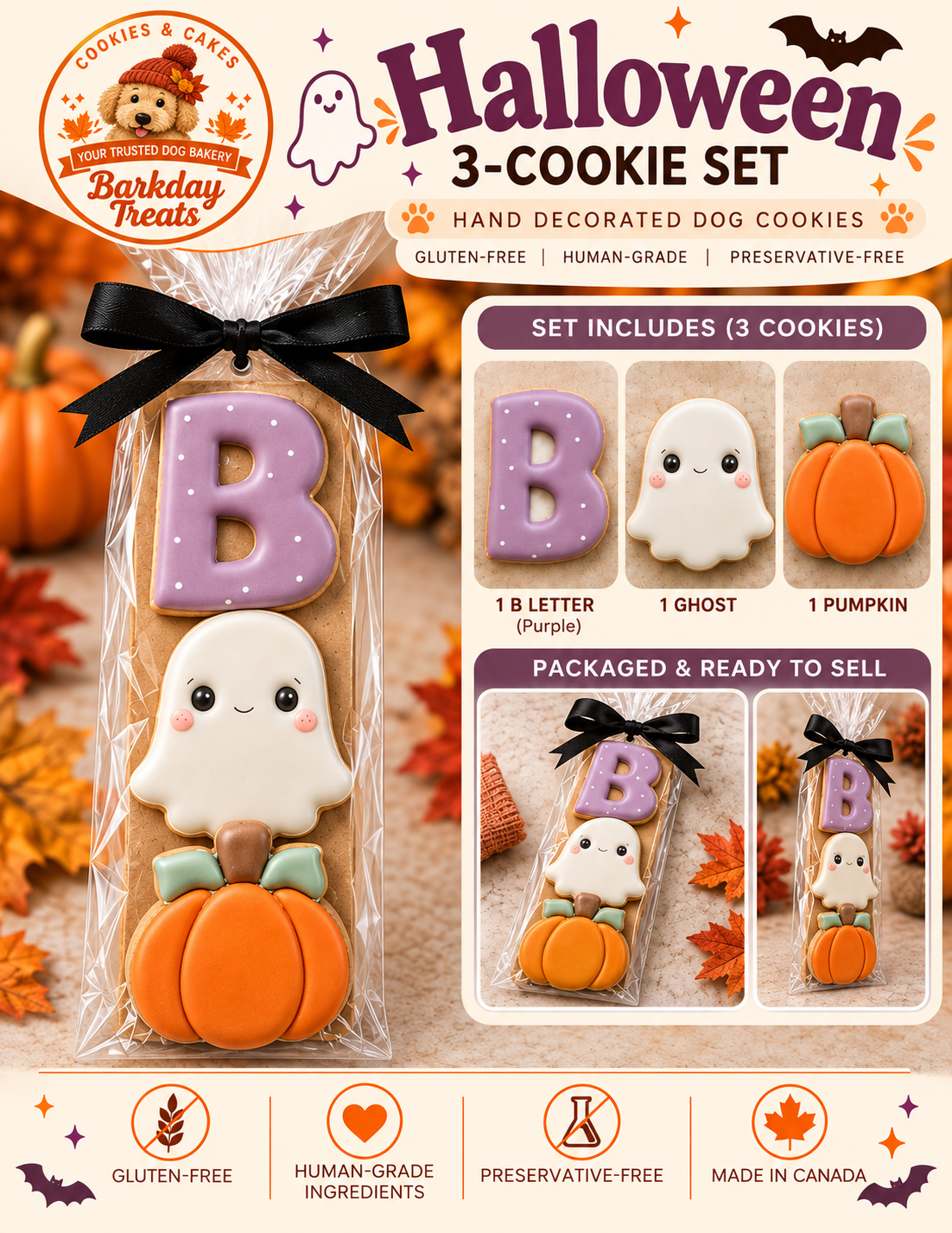 Halloween 3-Piece Dog Cookie Set