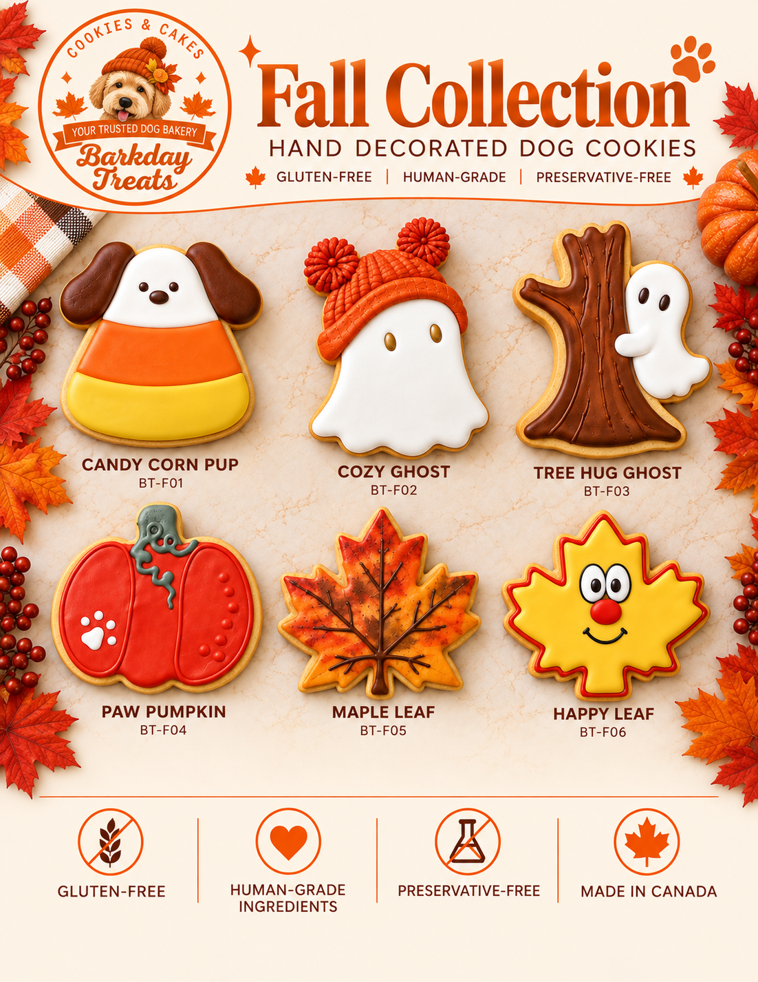 Fall Collection Hand Decorated Dog Cookie