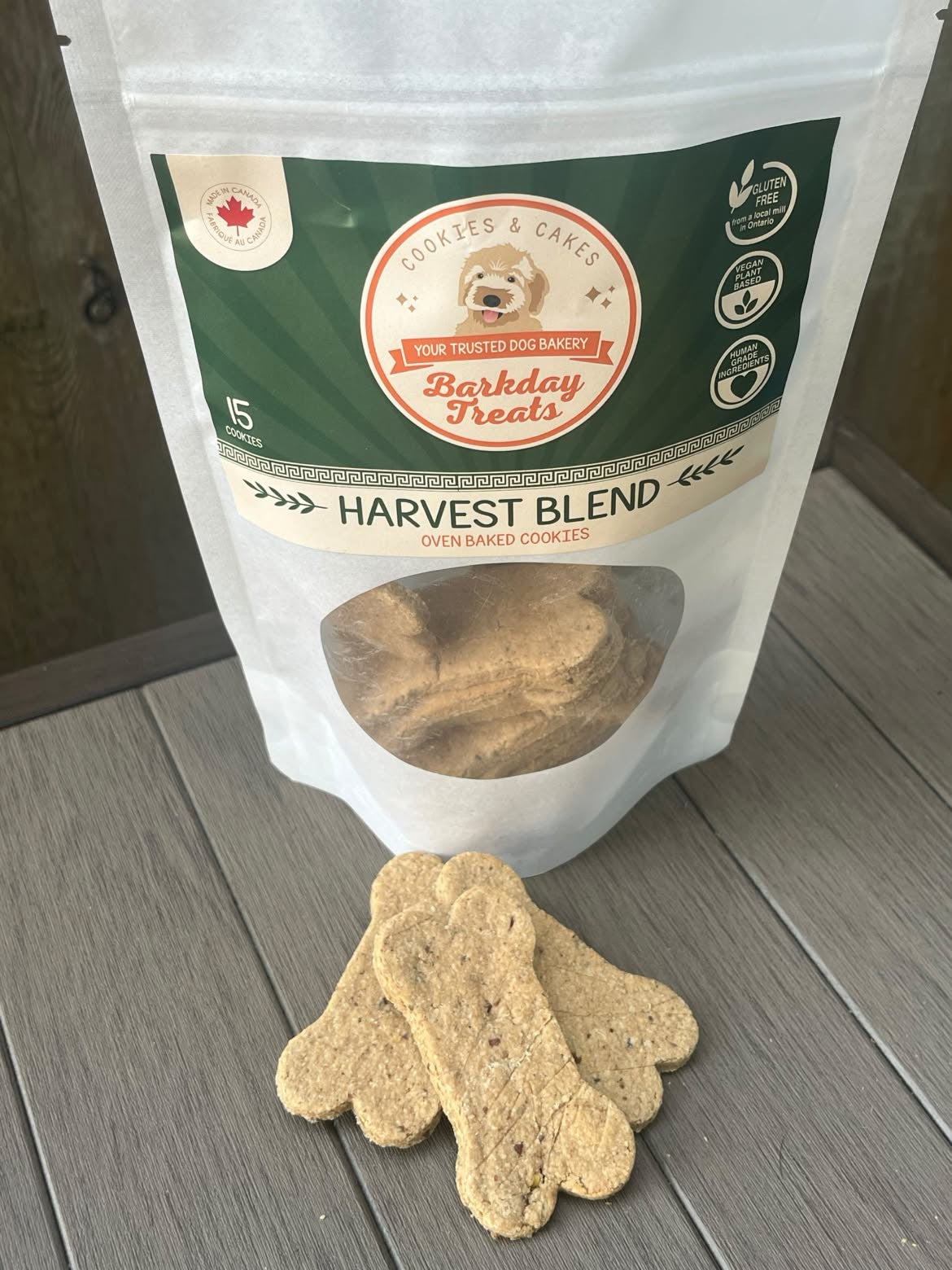 Barkday Treats Harvest Blend vegan gluten-free dog treats made in Ontario