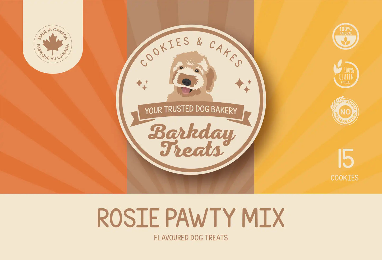 Barkday Treats Rosie Pawty Mix Dog Cookie Label
